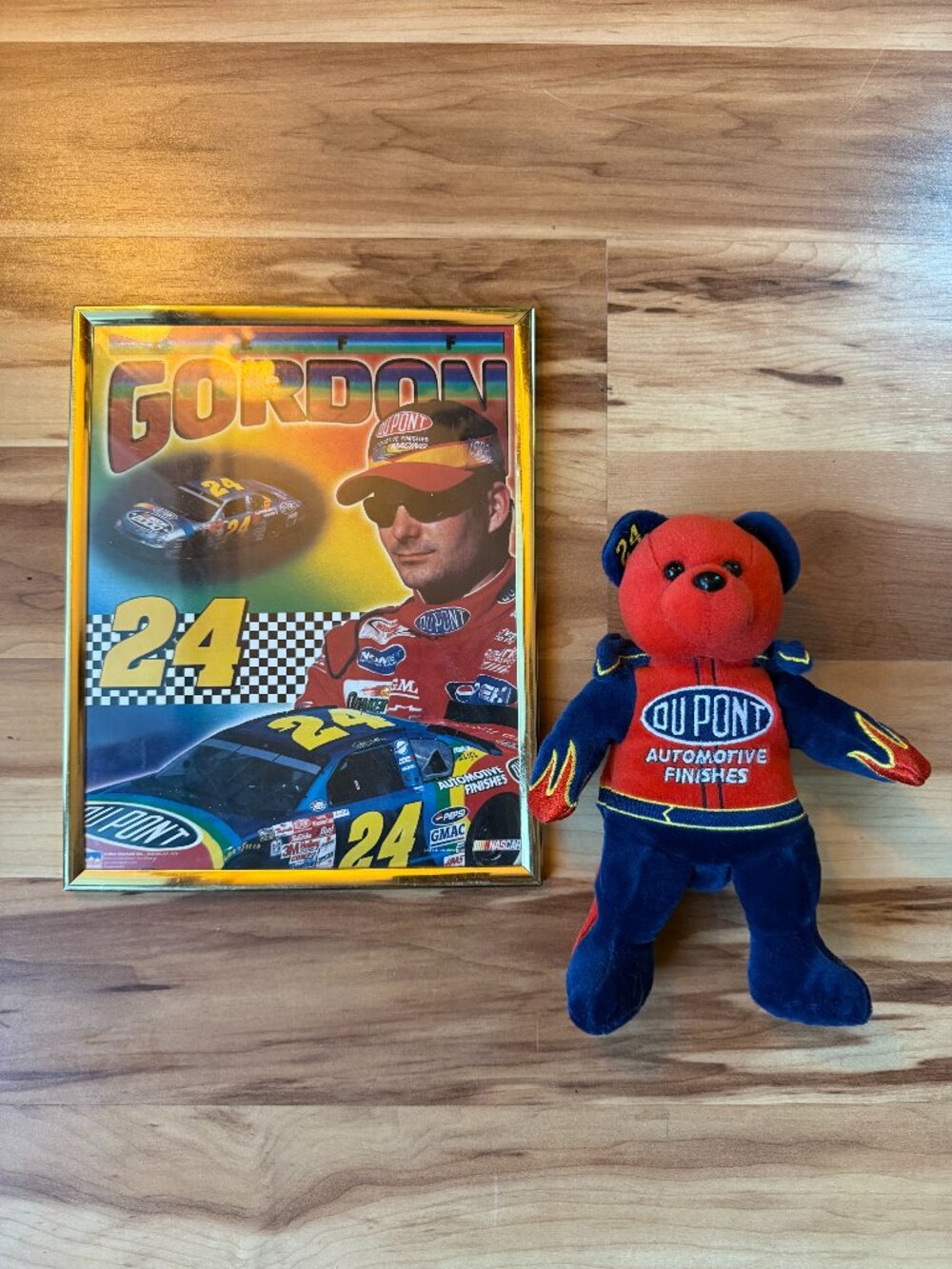 Jeff Gordon 24 DuPont NASCAR Memorabilia Lot Framed Photo Picture & Plush Bear